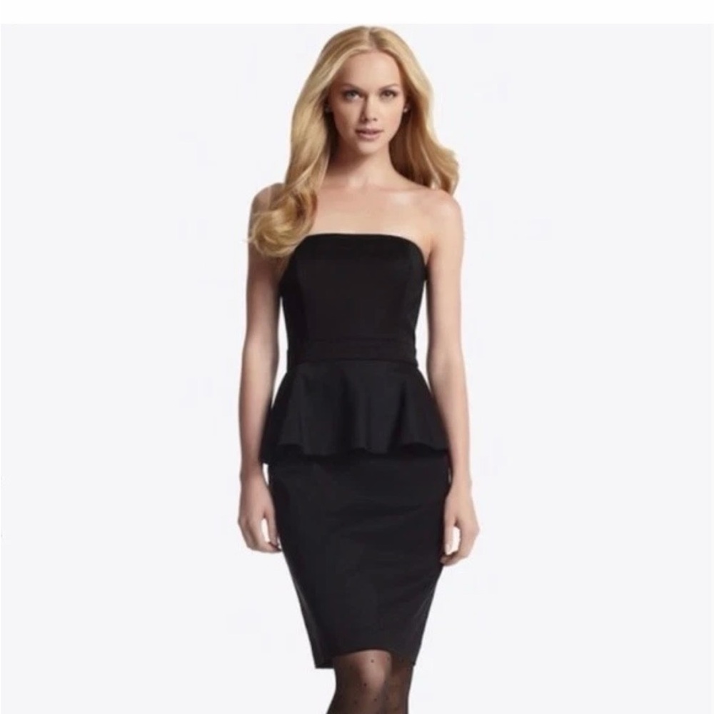 White‎ House Black Market Peplum Ruffle Black Dress Size 6